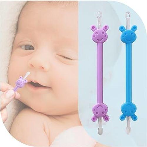Baby Nose Ear Cleaning Tool 2 Pack - Nasal Booger Ear Clearner Dual Earwax Snot Remover,Suitable for Newborns and Infants with Soft Flexible Silicone Dual Ended Design