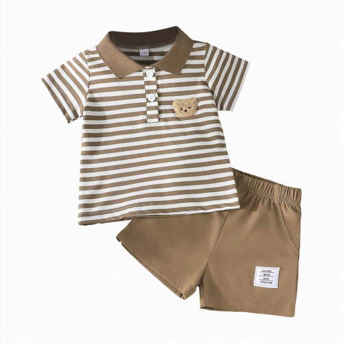 TOWED22 Little Boy Excavator Dig Print Short Sleeve T-Shirt Shorts Summer Play Outfit Brown,6-9 M