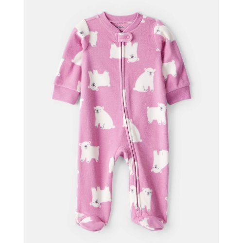 Baby Girl Polar Bear Print Loose Fit Long-Sleeve Sleep & Play Pajamas - Pink | Carter's
