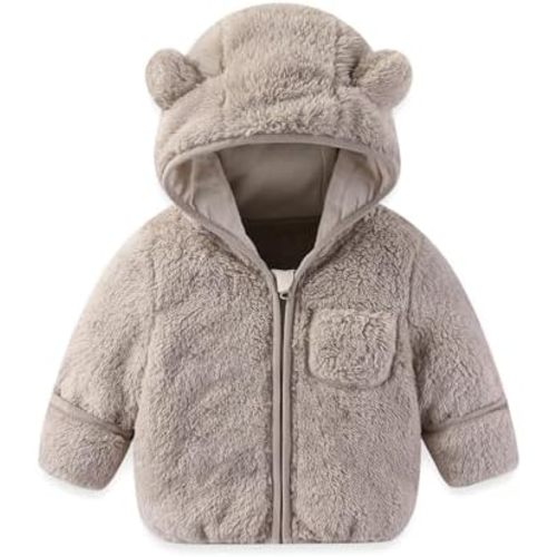 Baby Infant Boys Girls Winter Coat with Fold-Over Mittens Fleece Outwear Jacket Warm Clothes Bear Hooded