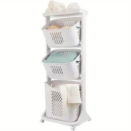 Racxily Modern Upgraded 3-Tier Rolling Laundry Basket Large Capacity Divided Movable Laundry Hamper Home Storage Organizer for Laundry
