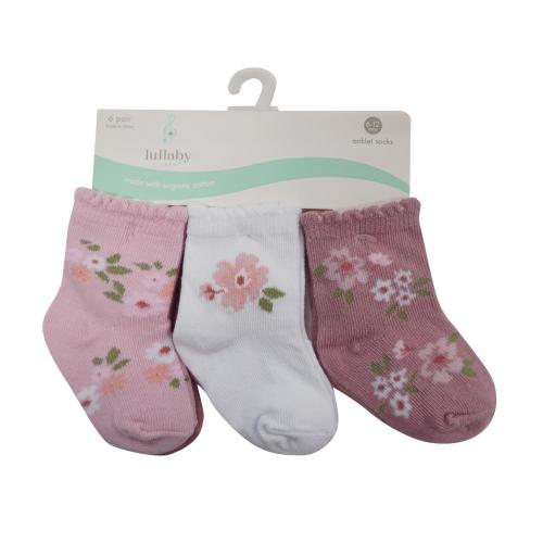 Lullaby Lane Girls' Infant Ankle Socks 6 Pair, Sizes 6-12 months, Pink Floral