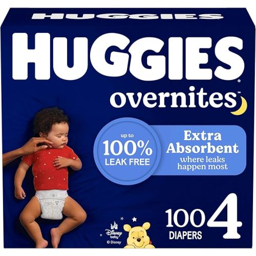 Huggies Size 4 Overnites Baby Diapers: Overnight Diapers, Size 4 (22-37 lbs), 100 Ct, Packaging May Vary