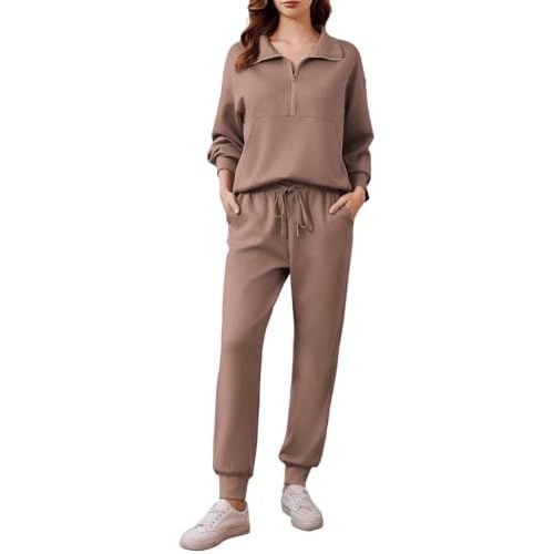PINSPARK 2 Piece Sets for Women 2025 Fall Travel Outfits Long Sleeve Tracksuit Joggers Sets Half Zip Sweatsuit Matching Set