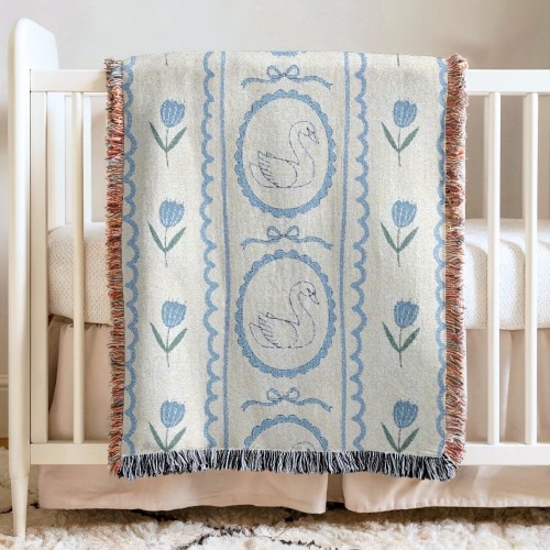 Swan Baby Blanket Girls Swan Nursery Decorations Personal Baby Shower Gift Newborn Keepsake Gift Baby Girl Gift Floral Woven Blanket
