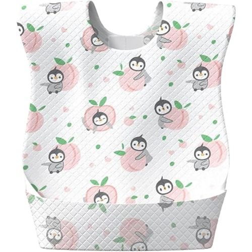 Baby Disposable Feeding Bibs, 60 Individual Pack, 13.78’’ x 9.45’’ Toddler Bibs for Eating, Travel Essentials (【60pcs】 Oliver & Peach)