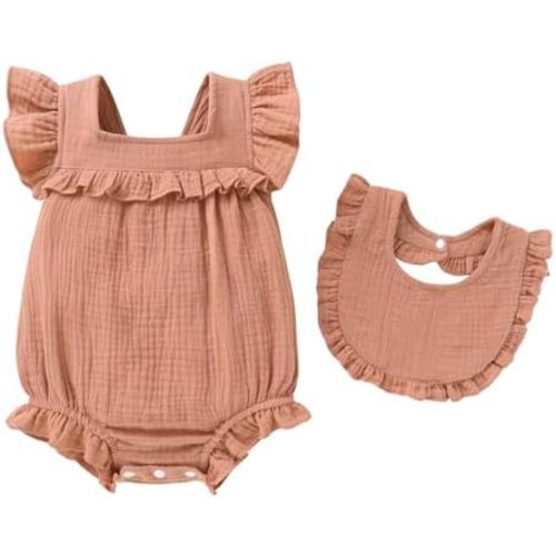 YOUNGER TREE Baby Girl Romper 100% Cotton Ruffle Sleeveless Summer Outfit with Accessory Soft Infant Clothes for Daily Wear