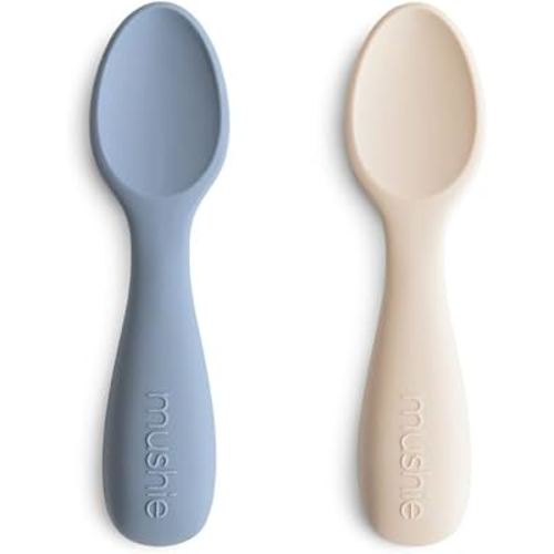 mushie Silicone Toddler Starter Spoons | 2 Pack (Tradewinds/Shifting Sand)