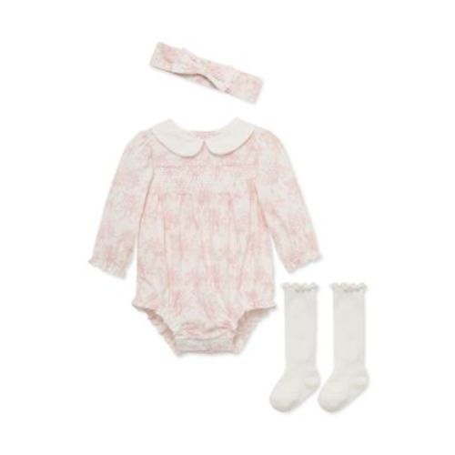 Little Me Baby Girls Bow Toile Bubble and Socks Set with Headband | Belk