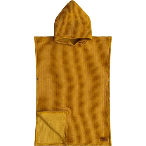 Jade&Kai Hooded Towel for Kids | Snaps into a Poncho | Organic Cotton Waffle | Lightweight and Absorbent | Bath, Beach, and Pool | Multiple Colors | (Large (6-10 Yrs), Mustard Seed)