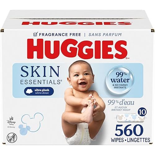 Huggies Skin Essentials Baby Wipes, Hypoallergenic, 99% Water, 10 Flip Top Packs (560 Wipes Total)