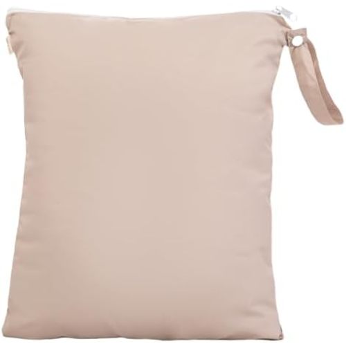 Ali+Oli Water Resistant Dual-Compartment Wet-Dry Bag for Travel, Hook to Stroller, Daycare, Diapers, Diaper Bag, Clutch Bag,15x12 inches (Taupe)