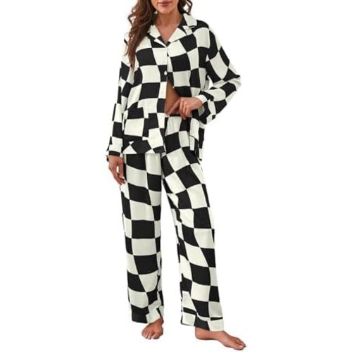 Brosloth Womens Silk Pajamas Button Up Pajama Soft Long Sleeve Satin Printed Loungewear Set