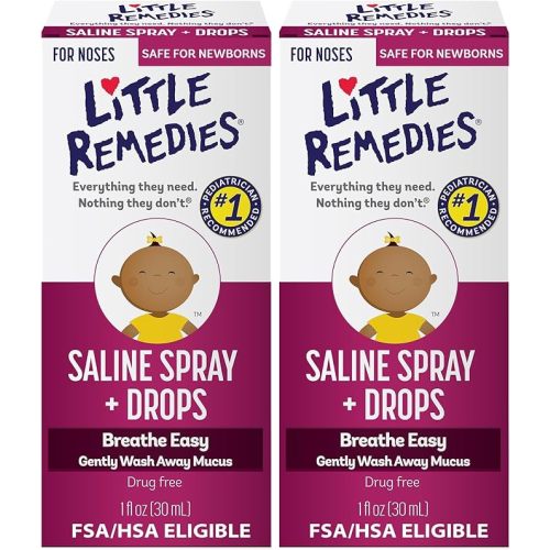 Little Remedies Sterile Baby Saline Nasal Spray and Drops, Safe for Newborns to Relieve Stuffy and Dry Noses, 1 Fl Oz