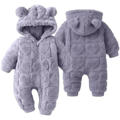 Winmany Newborn Baby Cartoon Bear Snowsuit Winter Fleece Coat Outfits Cold Weather Hooded Heart Jumpsuit Warm Outwear