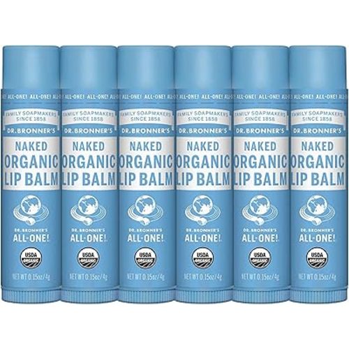 Dr. Bronner’s Organic Lip Balm 6-Pack (.15oz) Natural, Moisturizing, Petroleum-Free Lip Moisturizer with Beeswax & Avocado Oil for Dry Lips, Men & Women - Unscented
