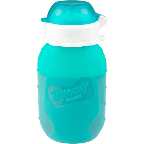 Aqua 6 oz Squeasy Snacker Spill Proof Silicone Reusable Food Pouch - for Both Soft Foods and Liquids - Water, Apple Sauce, Yogurt, Smoothies, Baby Food - Dishwasher Safe