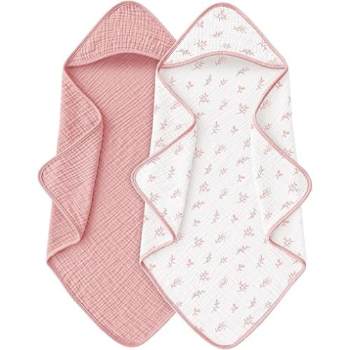 Muslin Baby Towels with Hood for Newborn 100% Cotton Baby Bath Towels Soft & Absorbent Hooded Baby Towel for Boys and Girls, Large Size - 32 * 32 Inches