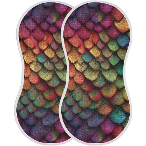 Vintage Colorful Dragon Scale Burp Cloths Baby Boys Girls Absorbent Soft Cotton Burping Cloths Rags 2 Pack