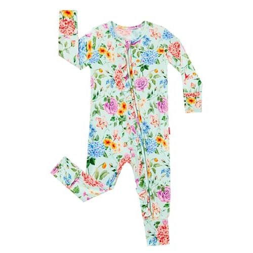 Bamboo Viscose Baby Girls Footless Sleeper Pajamas | 2-Way Zipper Pjs, Fold-Over Mittens Foot Cuffs, Ruffled Baby Clothes, Soft Breathable Tagless Sleep N Play Infant Outfits