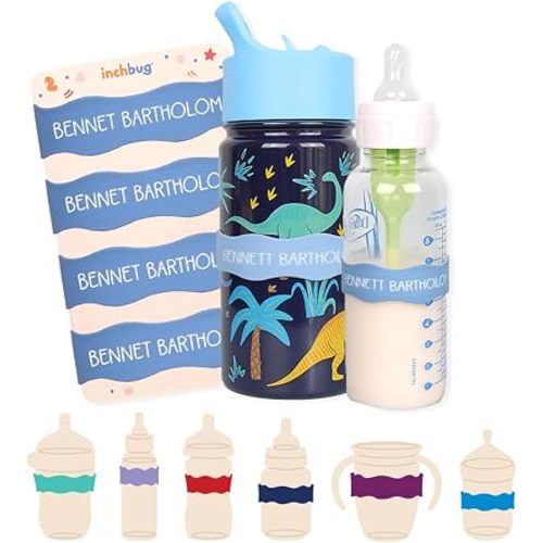 InchBug Orbit Labels Silicone Bottle Bands, 4-Pack, Lullaby Blue