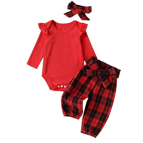 Baby Girl Fall Outfits Long Sleeve Ruffled Ribbed Knit Romper Daisy Print Pants Winter Clothes 3 6 9 12 18 Months