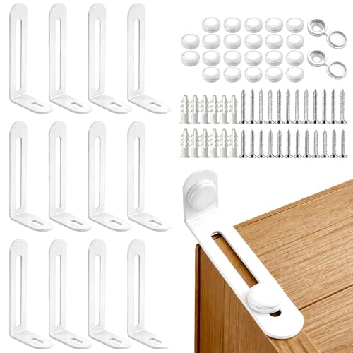 12 Pack Furniture Anchors for Baby Proofing, Anti Tip Furniture Anchors Kit(450lb), Furniture Wall Anchor for Dresser, Cabinet & Bookcase, Earthquake, Baby & Pet Safety in Nursery, Living Room (White)