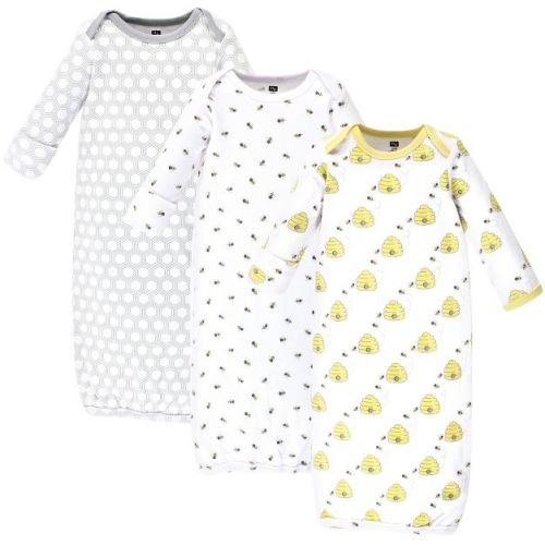 Hudson Baby Infant Cotton Long-sleeve Gowns 3pk, Bees, 0-6 Months