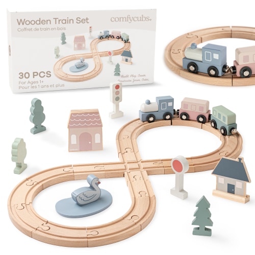 30-Piece Wooden Train Set for Toddlers Ages 1+