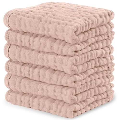 Comfy Cubs Muslin Baby Washcloths 10"x10" 6 Pk - Blush