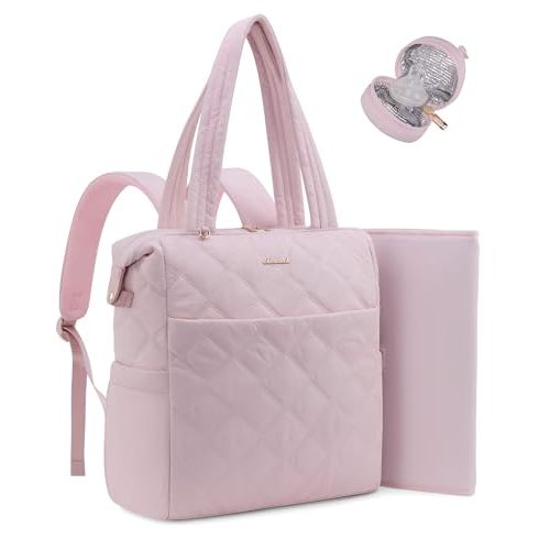 LOVEVOOK Diaper Bag Backpack,Tote Diaper Bag for Baby Girl with Changing Pad,Insulated Pockets,Water-resistant Baby Backpack with Pacifier Case（Pink）