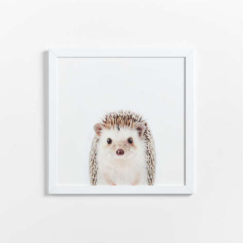 Baby Hedgehog White Wood Framed Wall Art Print