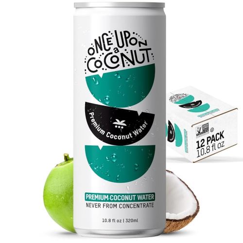 Once Upon a Coconut Premium Coconut Water - Low Calorie All-Natural Drink with Electrolytes - No Artificial Sweeteners - Non-GMO - Gluten-Free - Pack of 12 Cans (each 10.8 fl oz)