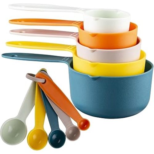 Measuring Cups and Spoons Set, Plastic Measuring Cup Set, Measuring Spoons and Cups Set 10, Dry Measuring Cups Set, Plastic Measuring Cups and Spoons Set with 1/8 Measuring Cup Random Color
