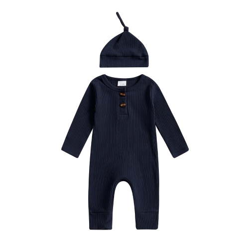 BemeyourBBs Preemie Newborn Going Home Outfit Baby Boy Girl Ribbed Knit Romper Hat Set Long Sleeve Button One Piece Jumpsuit Spring Fall Winter Sleepers Clothes