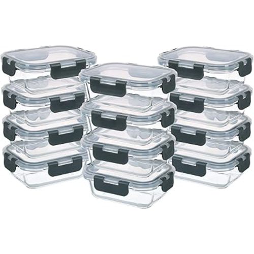 24-Piece Small Glass Food Storage Containers with Lids Airtight, 1.5 Cup Meal Prep Containers Set, Microwave&Dishwasher Safe, Leak-Proof, BPA-Free, Grey