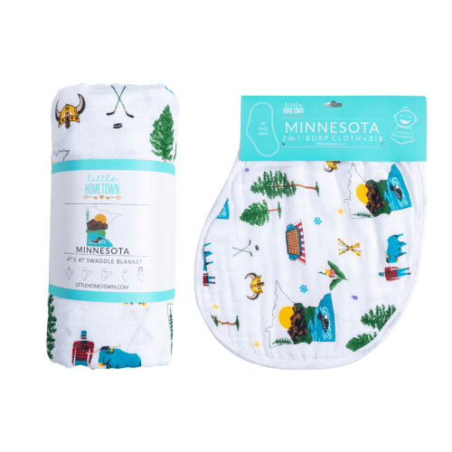 Baby Muslin Swaddle Blanket & Burp Cloth/Bib Combo – Little Hometown