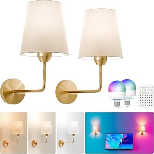 KINDEEP Wall Sconce Set of 2 Battery Operated, Rechargeable Wireless Dimmable Wall Light with RGB, Flash Mode, Remote Timer