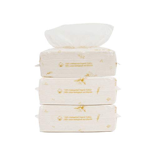 Organic Cotton Dry Baby Wipes For Sensitive Skin - Cashmere Feel, Wet and Dry Dual Use for Baby and Adult Skin Care and Daily Use(3 packs, 100 Wipes/Packs)