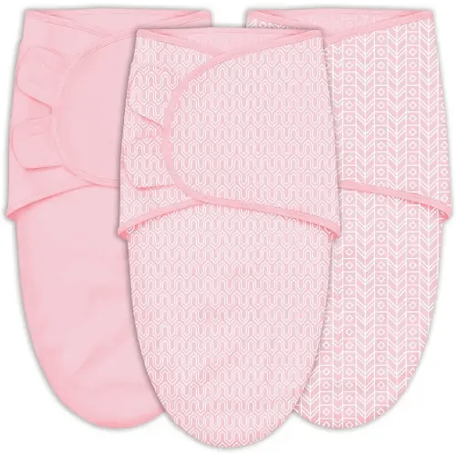 SWEET DOLPHIN 3-Pack Baby Swaddle Sleep Sacks - Newborn Swaddle Blanket with Soft Cotton - Ergonomic Wrap for Boys and Girls, 0-3 Months, Pink