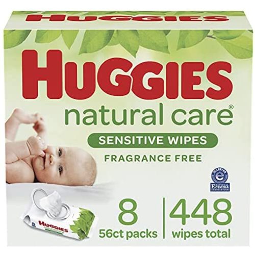 Baby Wipes, Huggies Natural Care Sensitive Baby Diaper Wipes, Unscented, Hypoallergenic, 8 Flip-Top Packs (448 Wipes Total)