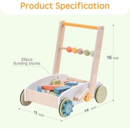 ROBUD Wooden Baby Walkers Push Toys for Babies Learning to Walk with Wheels Building Blocks Toddler Educational Toys for 10-24 Months