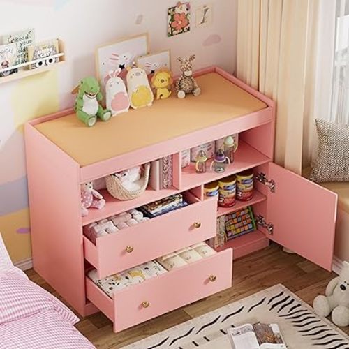 PAKASEPT Changing Table Dresser with Drawers,Modern Baby Changing Table Top for Nursery,Diaper Changing Station Organizer for Infants Newborn
