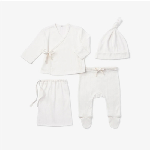 White Organic Cotton Pointelle Layette 3 Pc Gift Set