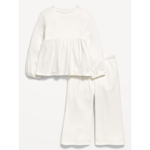 Long-Sleeve Sweater-Knit Peplum Top and Pants Set for Toddler Girls
