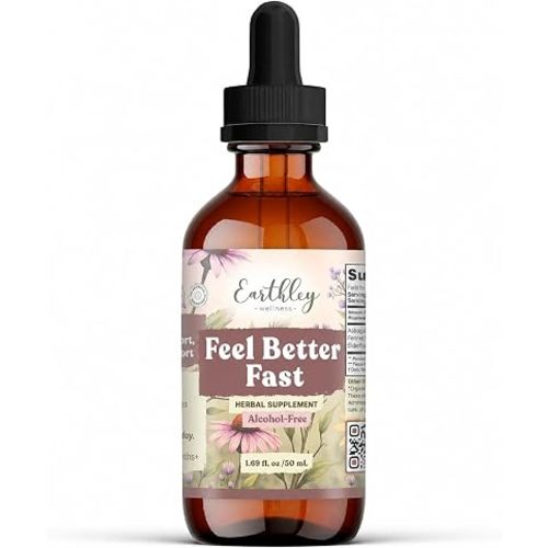 Earthley Wellness Feel Better Fast, All-Natural Relief for Minor Ailments, Echinacea, 3 Month Supply (1.69oz Glass, 1,000 Drops), Organic, Ceylon Cinnamon, Supports Immune & Digestive Health