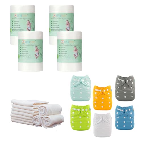 ALVABABY Baby Cloth Diapers 6 Pack with 12 Packs Inserts and 4 Packs Diaper Liners