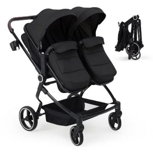 Side by Side Double Stroller for Twins,Lightweight Compact Foldable Baby Travel Stroller with High Landscape Seat,Black