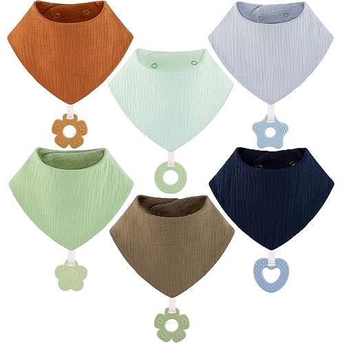 vuminbox Baby Bandana Drool Bibs 6-Pack and Teething Toys 6-Pack Made with 100% Organic Cotton, Absorbent and Soft Unisex