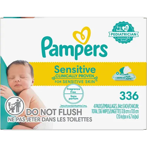 Pampers Baby Wipes Sensitive Perfume Free 4X Pop-Top Packs 336 Count